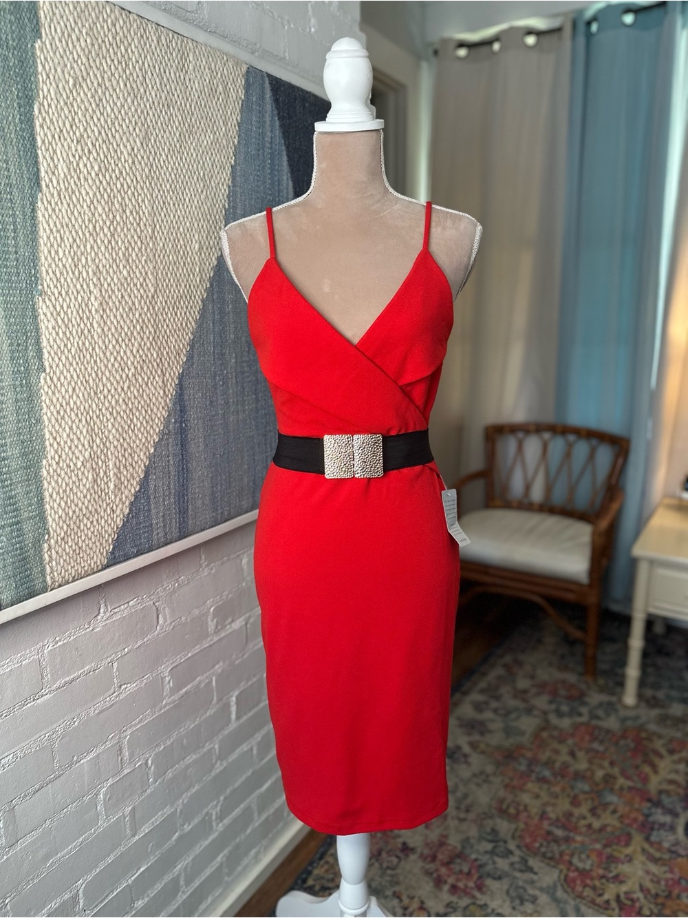 NWT Lulu's Red Faux Wrap Cocktail Dress - Picture 2 of 16